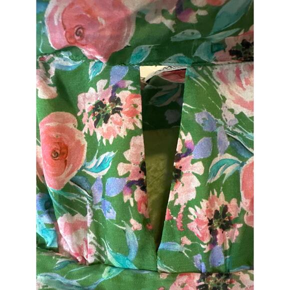 Amur Raven Silk Floral Off-Shoulder Maxi Dress Green Pink Size 0 - Picture 12 of 14